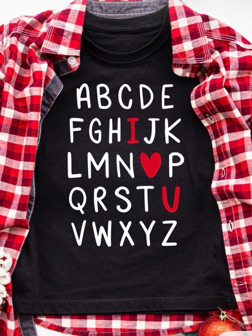 Kids' Black Alphabet Heart Long-Sleeve Top